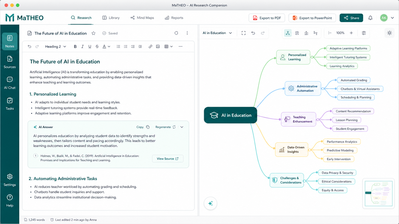 Gérer · Notes, mind maps et éditeur intégré