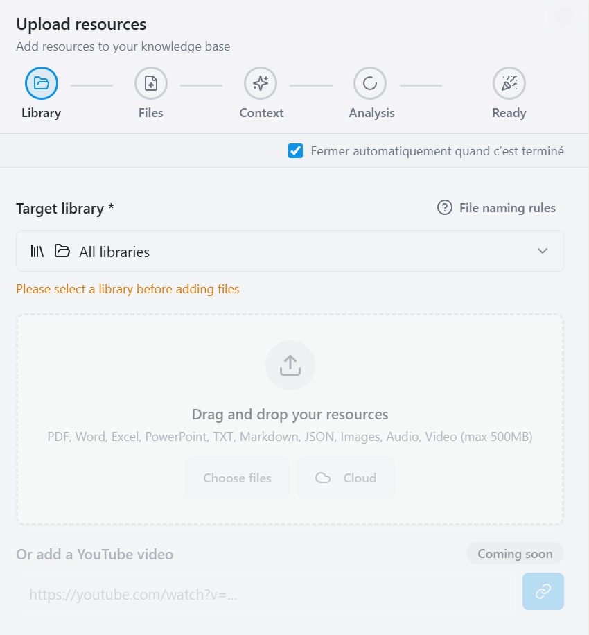 Gérer · Tous formats + import cloud